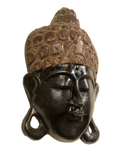 Masque mural de Bouddha en bois, sculpté et peint à la main au Népal, pour décoration intérieure – 25 × 15 × 7 cm