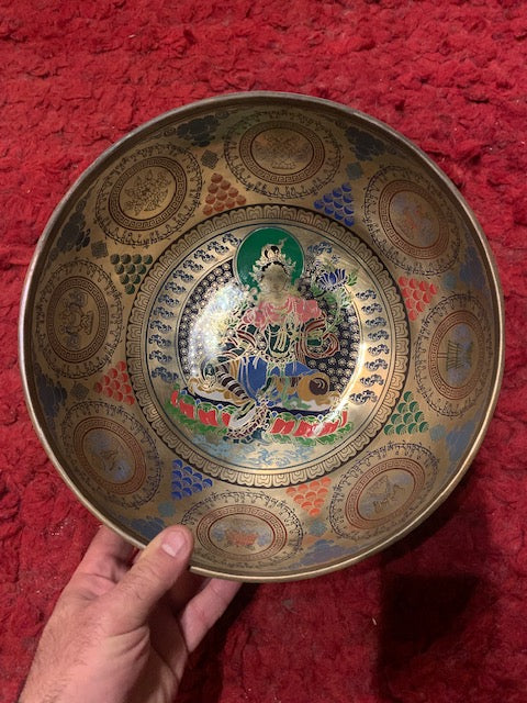 Bol chantant avec gravure de Tara Verte peint à la main - Ø 25 ou 30 cm