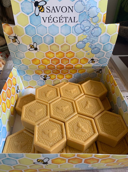 Savon végétal de 100 g au miel naturel - Récolté en Savoie (France) - Vente à l'unité ou par pack de 42