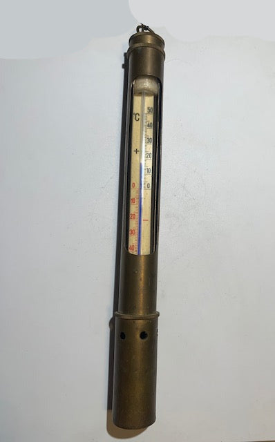 Thermomètre nautique ancien en laiton - 31 cm de haut x 3,5 cm de diamètre