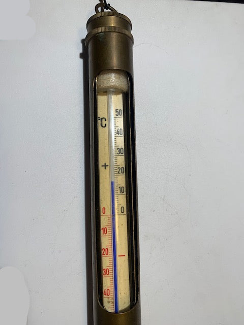Thermomètre nautique ancien en laiton - 31 cm de haut x 3,5 cm de diamètre