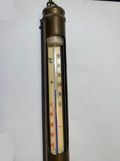 Thermomètre nautique ancien en laiton - 31 cm de haut x 3,5 cm de diamètre