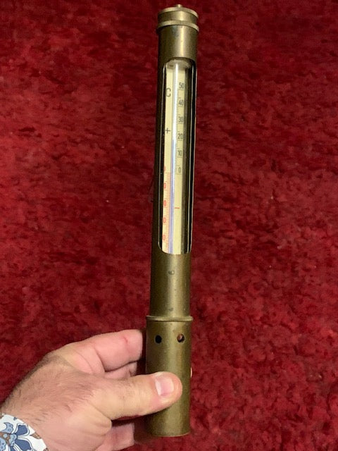 Thermomètre nautique ancien en laiton - 31 cm de haut x 3,5 cm de diamètre
