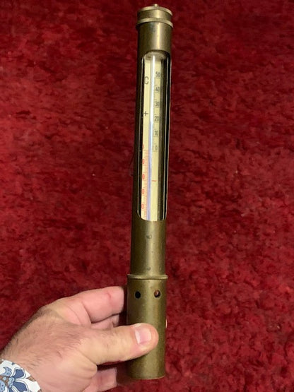 Thermomètre nautique ancien en laiton - 31 cm de haut x 3,5 cm de diamètre