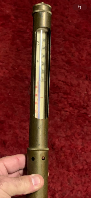 Thermomètre nautique ancien en laiton - 31 cm de haut x 3,5 cm de diamètre