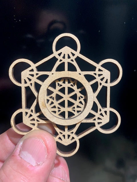 Laser-cut gemstone stand in the shape of Metatron's Cube, made from MDF. 7 cm