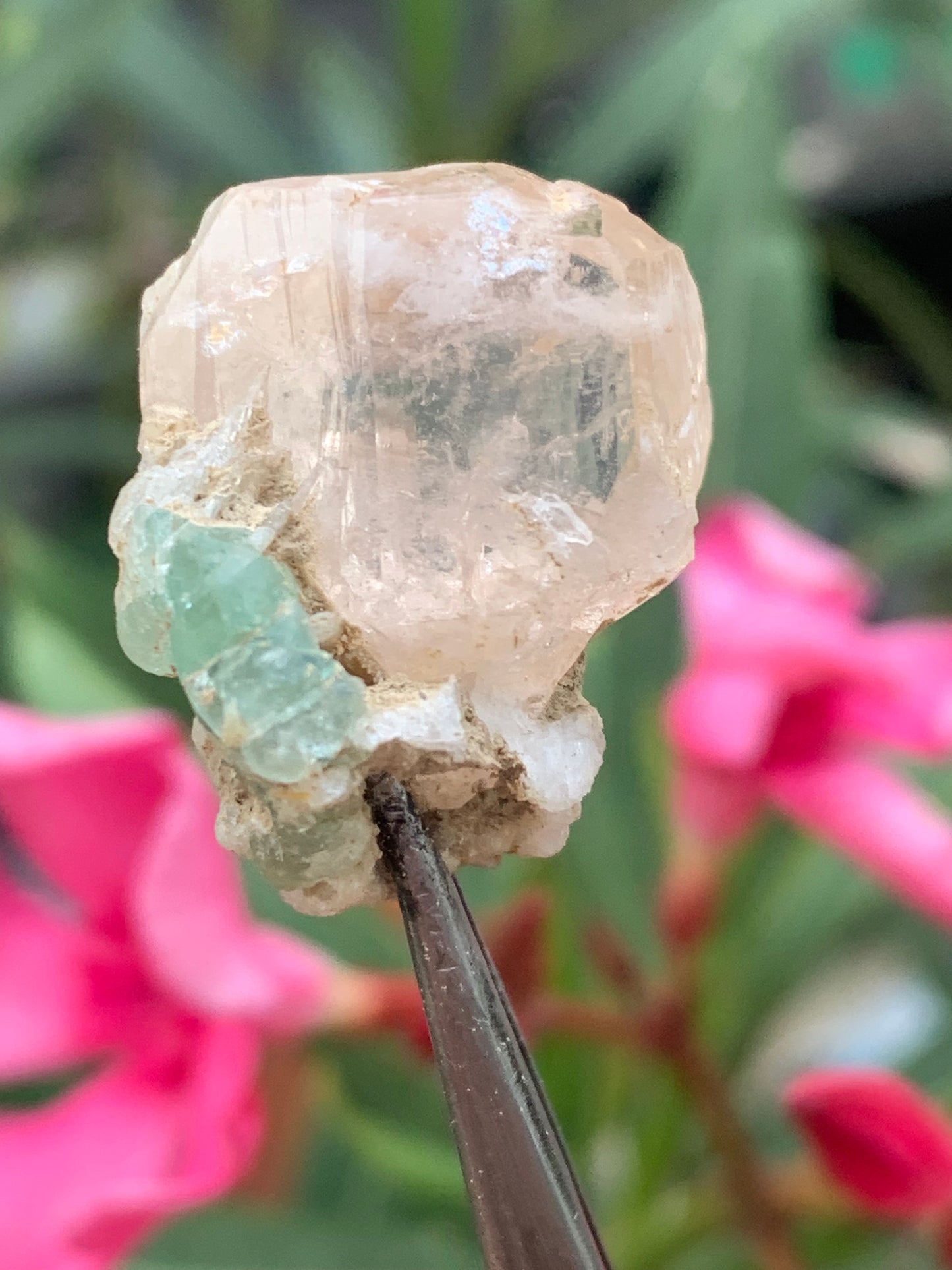 Topaze Impériale avec Aigue-marine, superbe cristal naturel de 25mm x18 x18 - 11,2 grammes. Belle pièce de collection, unique et assez rare !