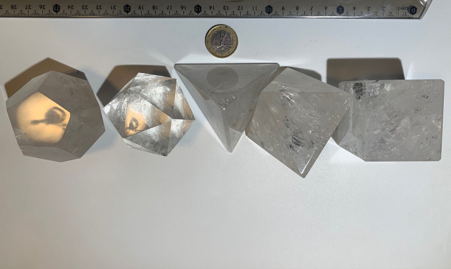 Rare ! Solides de Platon de taille XL, set de 5 pièces de 50 à 60 mm - Qualité A à AAA