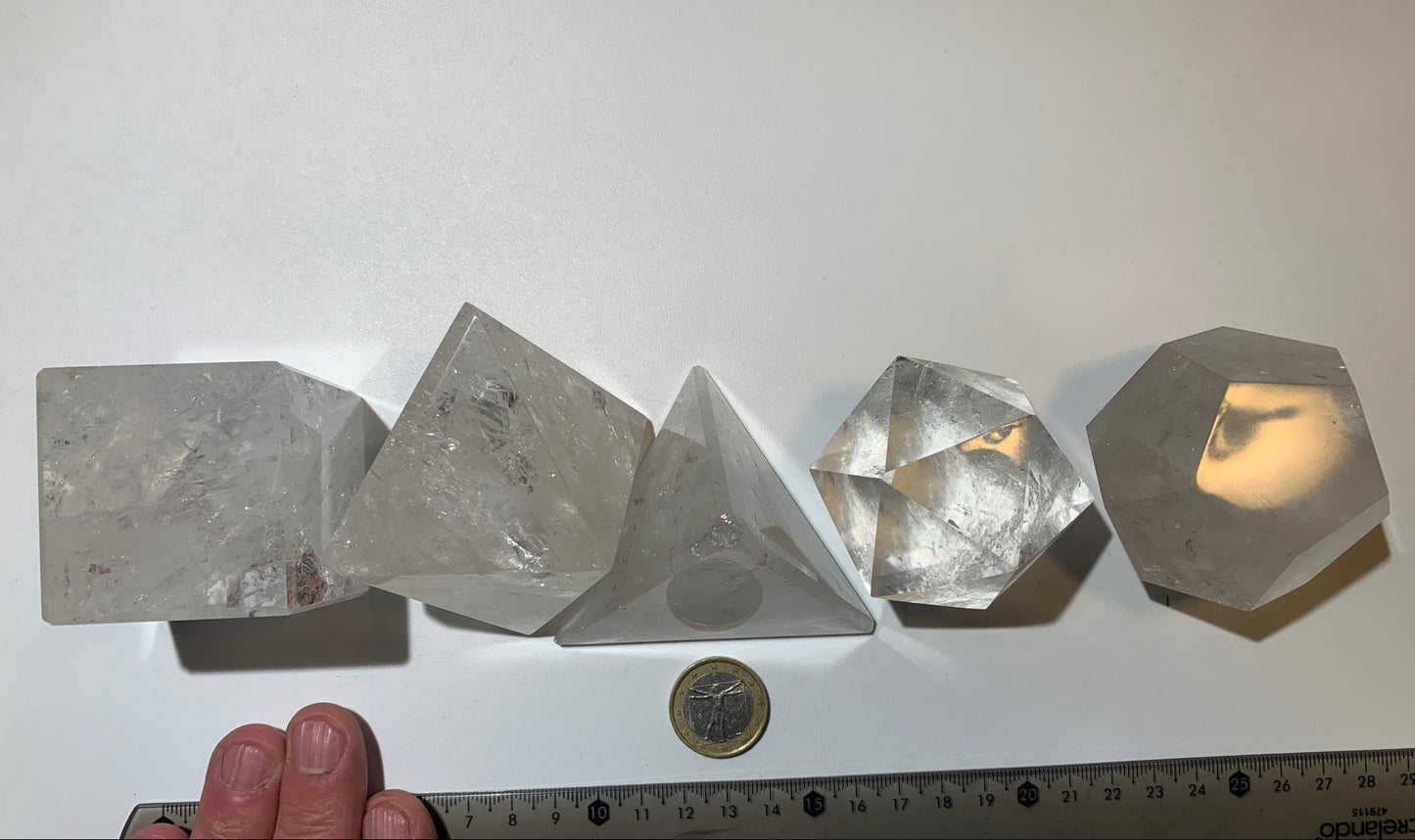 Rare ! Solides de Platon de taille XL, set de 5 pièces de 50 à 60 mm - Qualité A à AAA