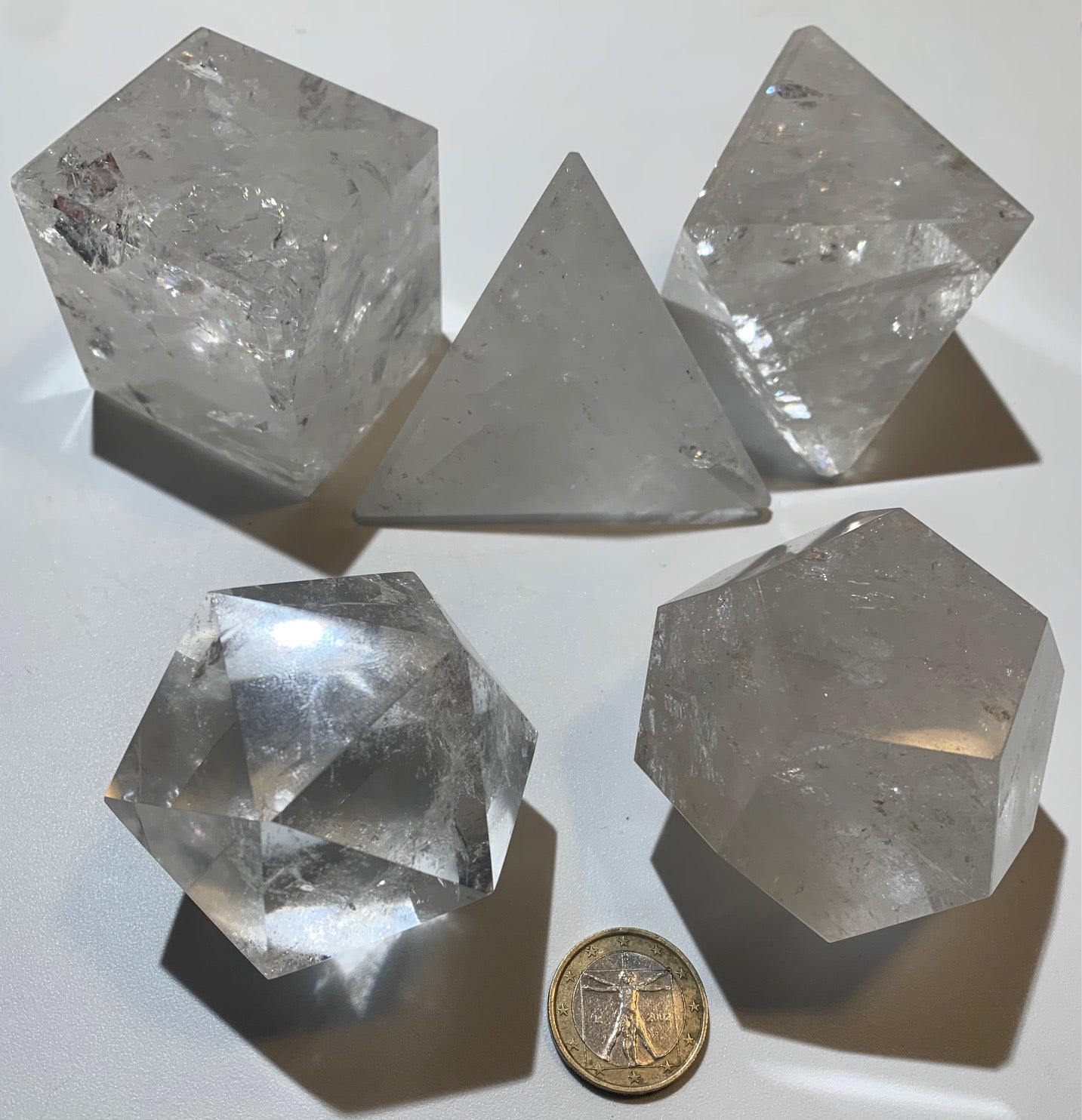 Rare ! Solides de Platon de taille XL, set de 5 pièces de 50 à 60 mm - Qualité A à AAA