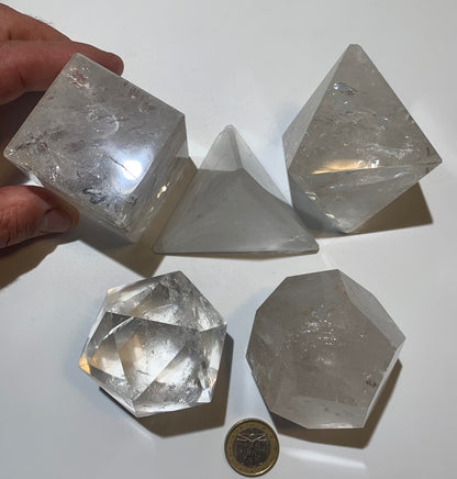 Rare ! Solides de Platon de taille XL, set de 5 pièces de 50 à 60 mm - Qualité A à AAA