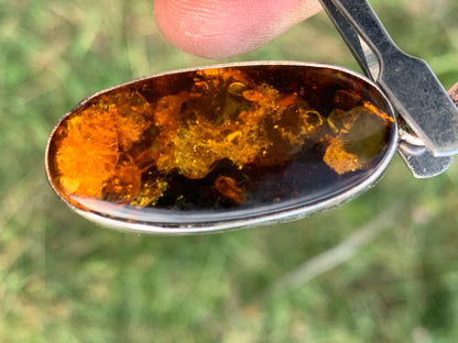 Ambre, pendentif en Argent de 52 x 18 x6 mm / 6,3 grammes, vendu avec cordon noir coulissant de 40 à 70 cm !