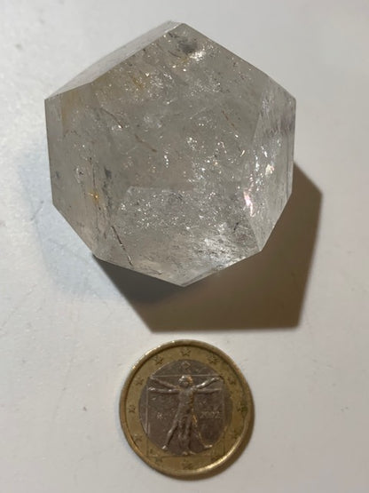 Dodécaèdre en cristal de roche, un des 5 Solides de Platon - 43 mm/ 77 gr. - Qualité A à AAA
