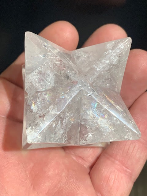 Mercaba/ Mercabah/ Merkabah (étoile à 8 branches), en cristal de roche. De 43 x 43 x 43 mm - 137 gr. Qualité A à AAA