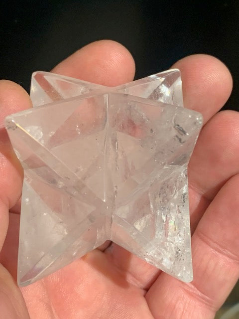 Mercaba/ Mercabah/ Merkabah (étoile à 8 branches), en cristal de roche. De 43 x 43 x 43 mm - 137 gr. Qualité A à AAA