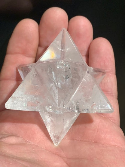 Mercaba/ Mercabah/ Merkabah (étoile à 8 branches), en cristal de roche. De 43 x 43 x 43 mm - 137 gr. Qualité A à AAA