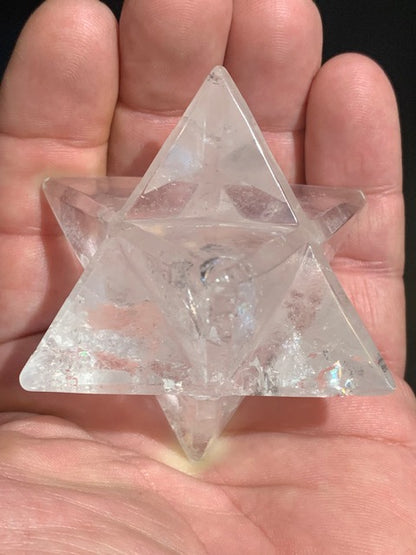 Mercaba/ Mercabah/ Merkabah (étoile à 8 branches), en cristal de roche. De 43 x 43 x 43 mm - 137 gr. Qualité A à AAA