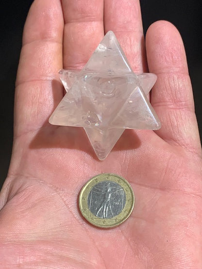 Mercaba/ Mercabah/ Merkabah (étoile à 8 branches), en quartz rose - 33 x 33 x 33 mm - 60,2 gr. - Qualité A à AAA