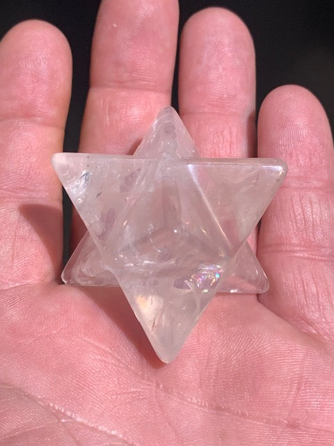 Mercaba/ Mercabah/ Merkabah (étoile à 8 branches), en quartz rose - 33 x 33 x 33 mm - 60,2 gr. - Qualité A à AAA