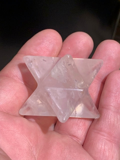 Mercaba/ Mercabah/ Merkabah (étoile à 8 branches), en quartz rose - 33 x 33 x 33 mm - 60,2 gr. - Qualité A à AAA