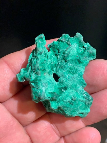 Malachite fibreuse, spécimen brut de 50 mm x 48 x 25 - 36,3 grammes. Parfait pour une collection, exposition ou bijouterie, du velour naturel