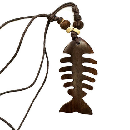 Pearl necklace/long necklace with wooden pendant, 50 cm - Pendant: approximately 7 x 4 centimeters!