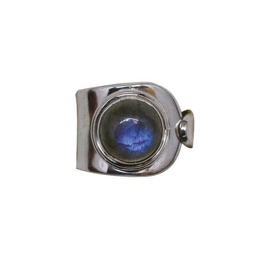 Bague en labradorite bleue, cabochons sertis sur anneau en Argent 0.925 ! Taille réglable d'environ 50 à 60 Fr !