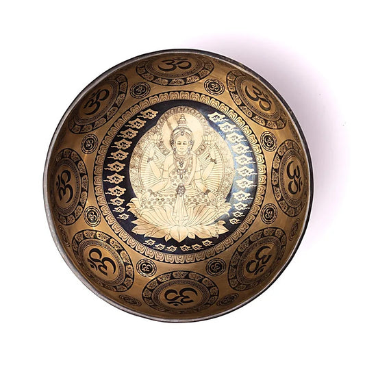 Bol en 7 métaux avec gravure de 'Lakshmi', taille de 22/24 centimètres - +/- 1400/1600 grammes environs. 'Fait main' au Népal !