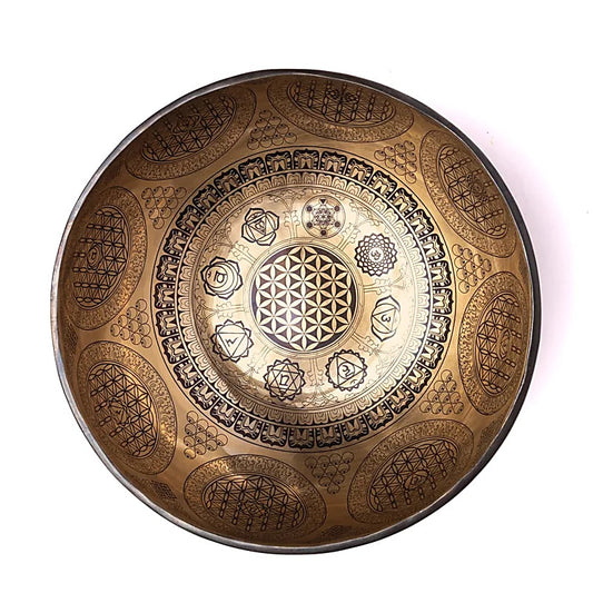 Bol en 7 métaux gravé de la 'Fleur de vie', taille de 22/24 cm- ± 1400/1600 gr. Fait main au Népal !