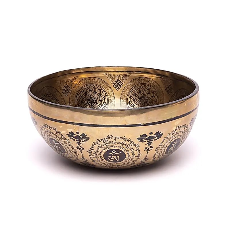 Bol en 7 métaux gravé de la 'Fleur de vie', taille de 22/24 cm- ± 1400/1600 gr. Fait main au Népal !