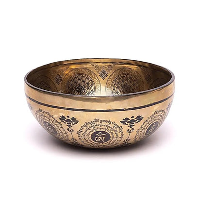 Bol en 7 métaux gravé de la 'Fleur de vie', taille de 22/24 cm- ± 1400/1600 gr. Fait main au Népal !