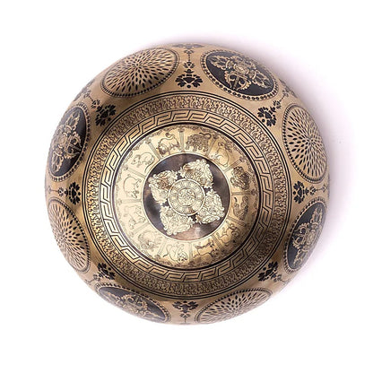 Bol en 7 métaux, gravure Arbre de Vie. 22/24 cm - 1,4/1,6 kg, fait main au Népal, maillet inclus