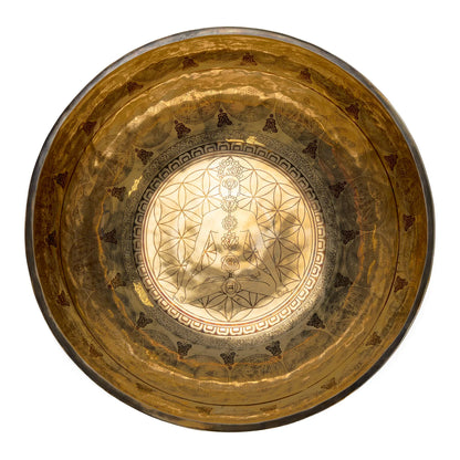 Bol chantant 50 cm – 10,5 kg avec gravures des chakras et de la Fleur de Vie - Vendu avec maillet XL de 70 cm