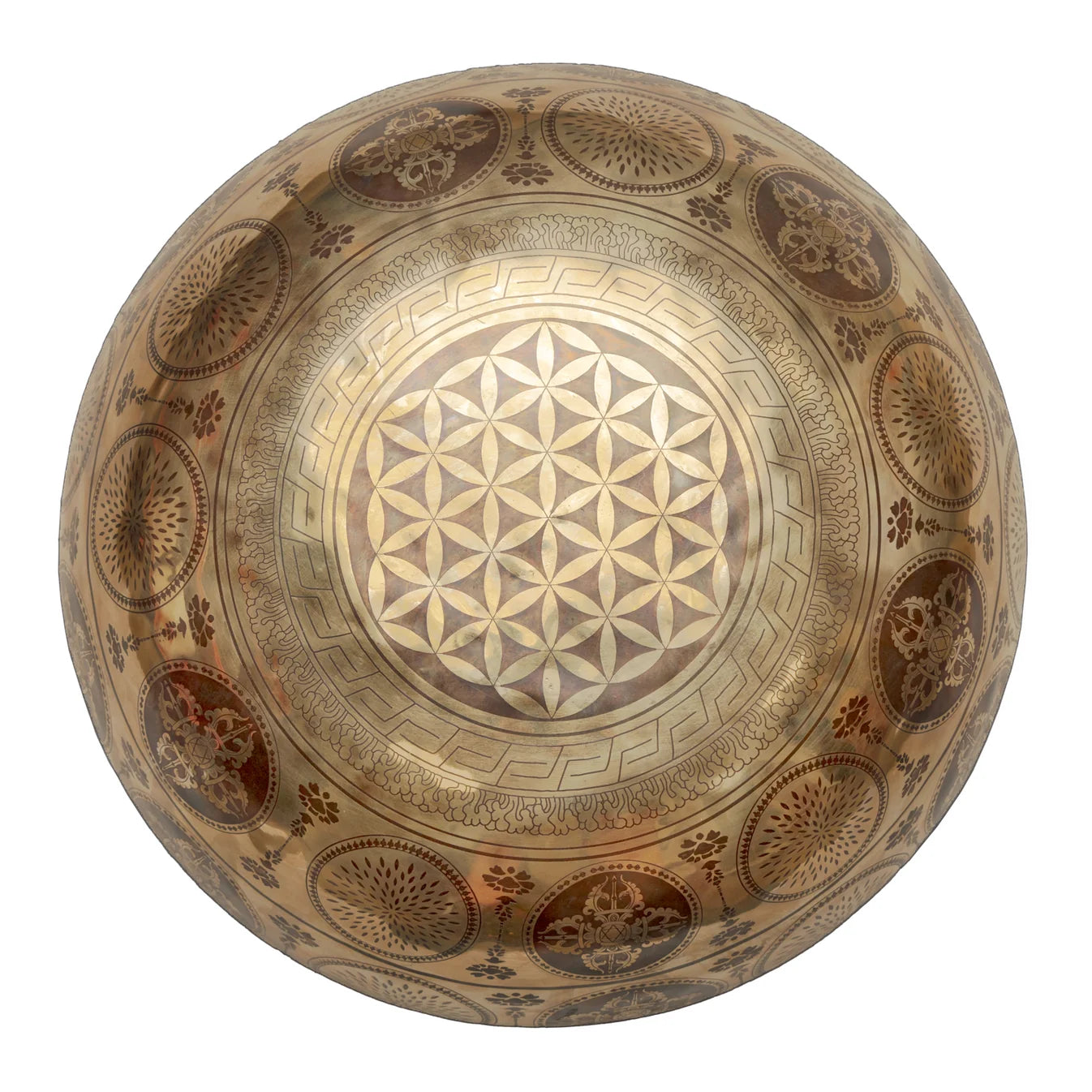 Bol chantant 50 cm – 10,5 kg avec gravures des chakras, du dorge et de l'Arbre de Vie - Vendu avec maillet XL de 70 cm