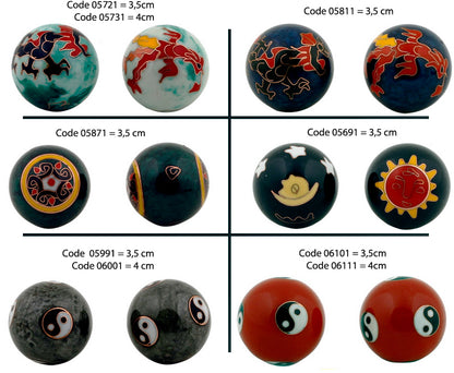 Boules chinoises de santé “sonores” – 6 modèles et 2 tailles au choix : 3,5 ou 4 cm de Ø - Protéger dans un coffret luxueux rouge, bleu ou vert !