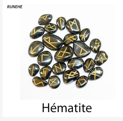 Sélection de runes en pierres, 5 kits au choix de 25 pièces gravées (2 à 3 cm). Finition soignée et très belle qualité !