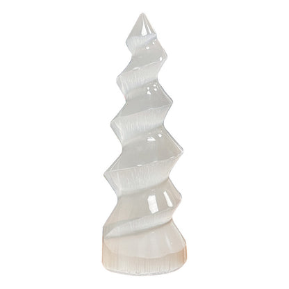 Sélénite - Tourelle taillée en spirale de 150mm de haut !