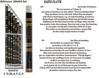 Ensemble de 7 flûtes 'Dizis' C, D, Eb, E, F, G, A. Flûtes chinoise en bambou de tradition. Souvent joué avec diverses techniques !