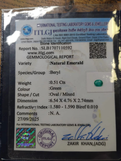 Émeraude naturelle de Zambie - pierre fine de 6.54 × 4.76 × 2.74 mm - 0,51 carat - Parfait en bijouterie, collection, exposition...