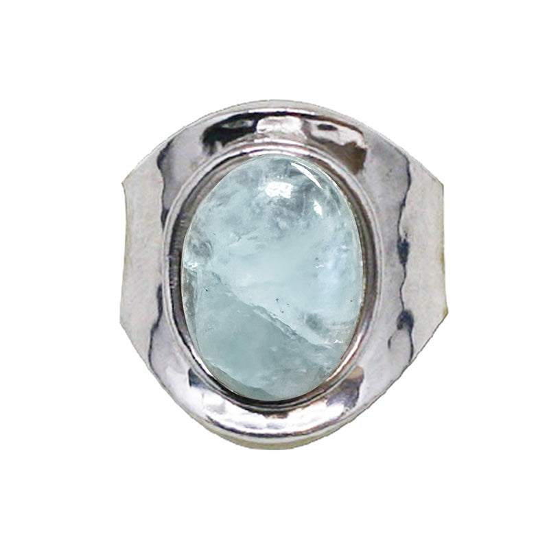Bague en aigue-marine, cabochon sertis sur anneau en Argent 0.025 ! Taille réglable d'environ 50 à 60 Fr. !