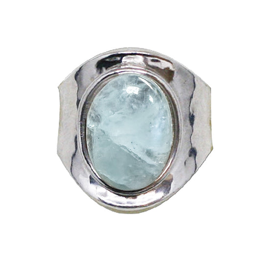 Bague en aigue-marine, cabochon sertis sur anneau en Argent 0.025 ! Taille réglable d'environ 50 à 60 Fr. !