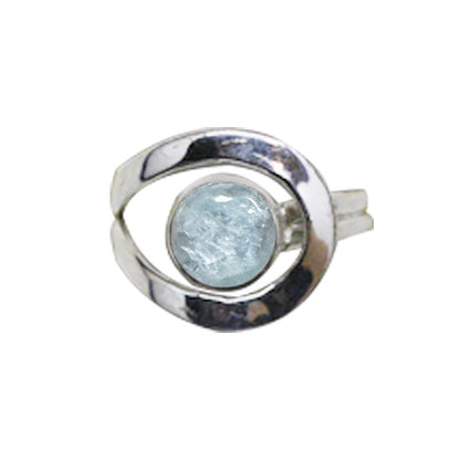 Élégante bague en aigue-marine, cabochon serti sur anneau en Argent 0.925 ! Taille réglable d'environ 50 à 60 Fr. !