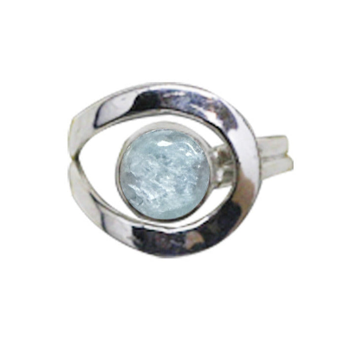 Élégante bague en aigue-marine, cabochon serti sur anneau en Argent 0.925 ! Taille réglable d'environ 50 à 60 Fr. !