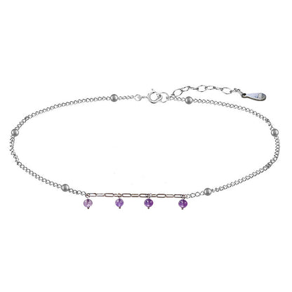 Bracelet de cheville en argent 925, 22 cm + rallonge 3 cm, décoré de 6 perles argent (2 mm) et 4 perles d’améthyste (4 mm) !