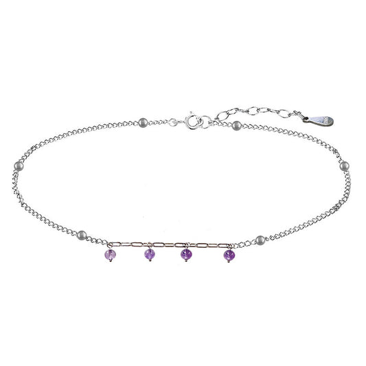 Bracelet de cheville en argent 925, 22 cm + rallonge 3 cm, décoré de 6 perles argent (2 mm) et 4 perles d’améthyste (4 mm) !