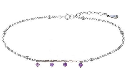 Bracelet de cheville en argent 925, 22 cm + rallonge 3 cm, décoré de 6 perles argent (2 mm) et 4 perles d’améthyste (4 mm) !