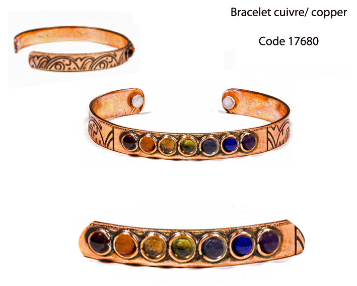 Sélection de bracelets 'Manchette' en cuivre – 5 modèles magnétiques au choix : gravure Fleur de Vie ou 7 Chakras – Fabrication indienne !