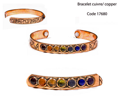 Sélection de bracelets 'Manchette' en cuivre – 5 modèles magnétiques au choix : gravure Fleur de Vie ou 7 Chakras – Fabrication indienne !