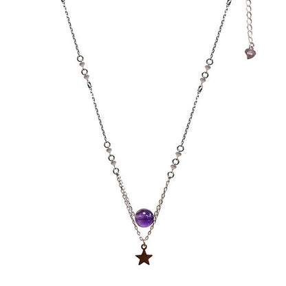Collier en Argent 925 de 42 cm de long, accompagné d'une délicate chainette de 5 cm. Orné d'une élégante perle d'améthyste de 8 mm ainsi qu'une étoile !