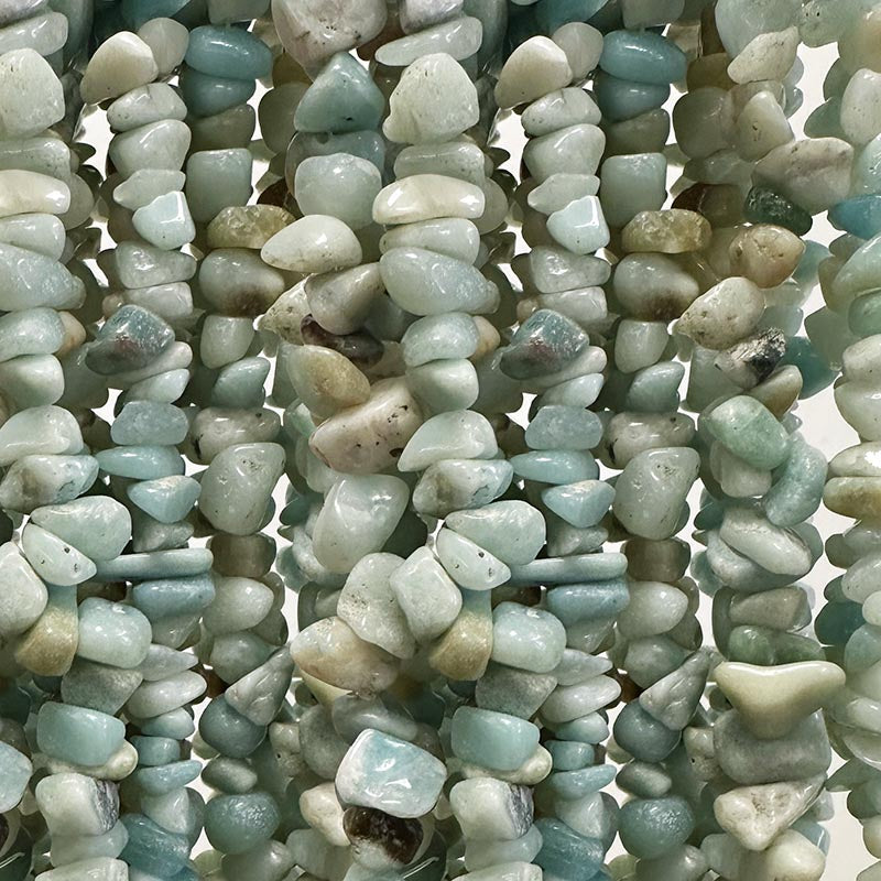 Amazonite, perles ‘baroque/chips’ aux formes naturelles, vendues en bracelet 17 à 21 cm, collier 42 cm et sautoir 85 cm, montées sur fil élastique ou fil d’acier haute résistance !